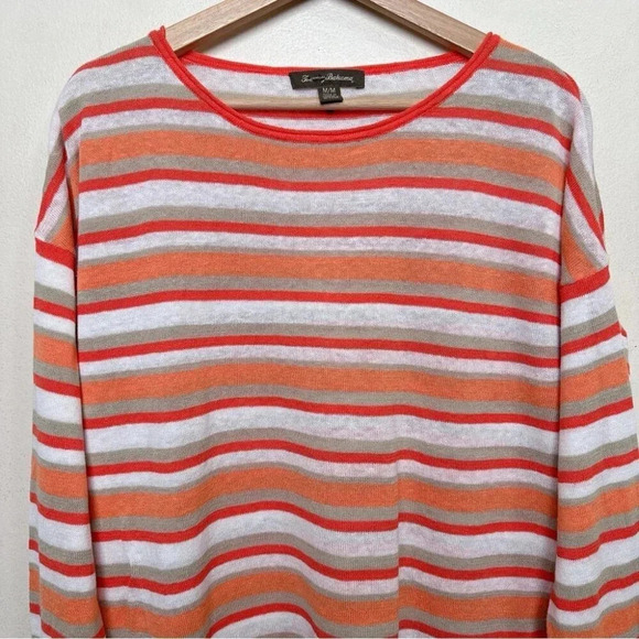 Tommy Bahama Womens Medium Linen Orange Stripe Long Sleeve Top - Picture 2 of 12